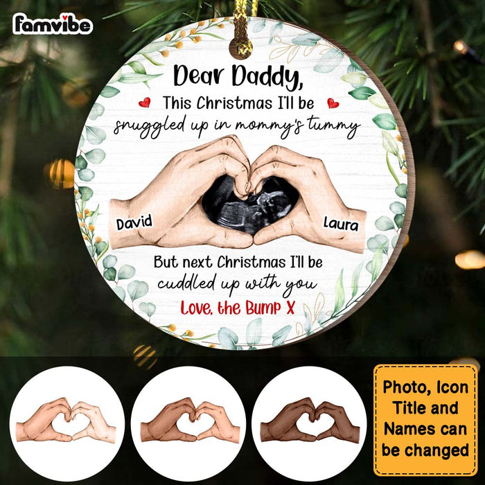 Personalized Pregnancy Scan Daddy To Be Hands Print Circle Ornament 28822 1