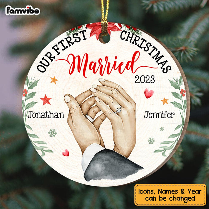 Personalized Gift For Couple Holding Hands Our First Christmas Circle Ornament 28834 1