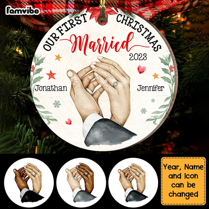 Personalized Gift For Couple Holding Hands Our First Christmas Circle Ornament 28834 1
