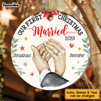 Personalized Gift For Couple Holding Hands Our First Christmas Circle Ornament 28834 thumb 1