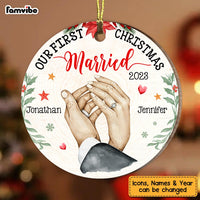 Personalized Gift For Couple Holding Hands Our First Christmas Circle Ornament 28834 thumb 1
