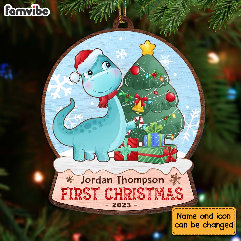 Personalized Gift For Grandson First Christmas Dinosaur Ornament 28855 Primary Mockup