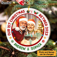 Personalized Grandpa Grandparents First Christmas Retired Circle Ornament 28864 thumb 1