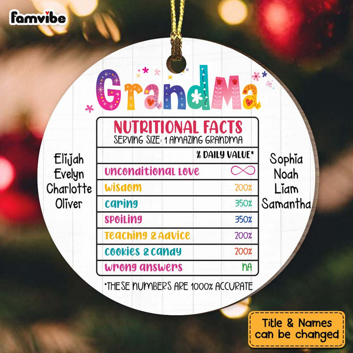 Personalized Gift For Nana Grandma Nutritional Facts Circle Ornament 28867 1
