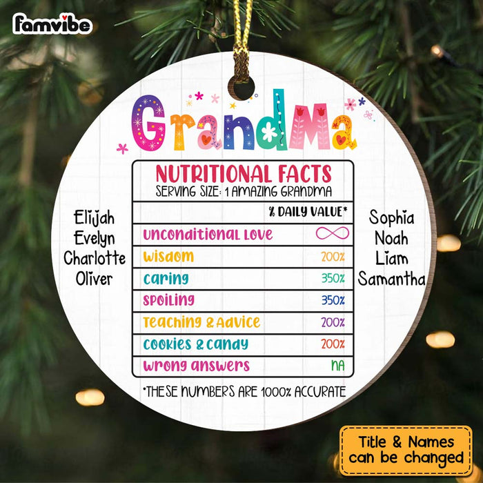 Personalized Gift For Nana Grandma Nutritional Facts Circle Ornament 28867 1