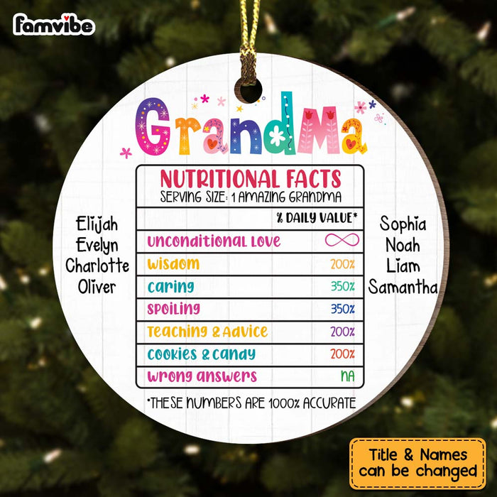 Personalized Gift For Nana Grandma Nutritional Facts Circle Ornament 28867 1