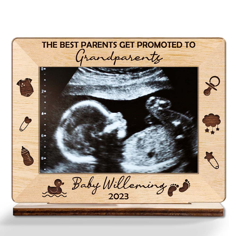 Personalized Gift For Grandparents Grandma Grandpa Baby Announcement Upload Photo Wood Plaque 28868 Primary Mockup