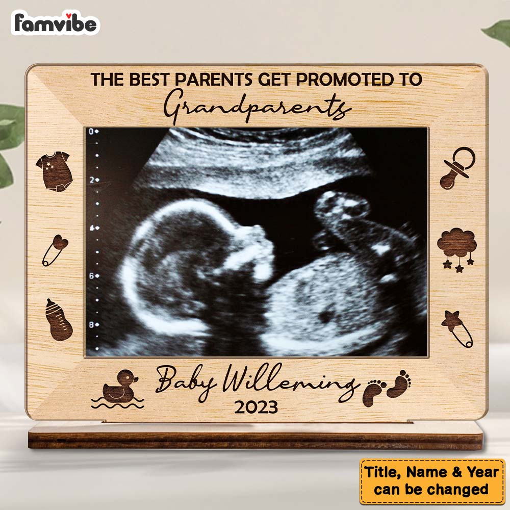 Personalized Gift For Grandparents Grandma Grandpa Baby Announcement Upload Photo Wood Plaque 28868 Primary Mockup