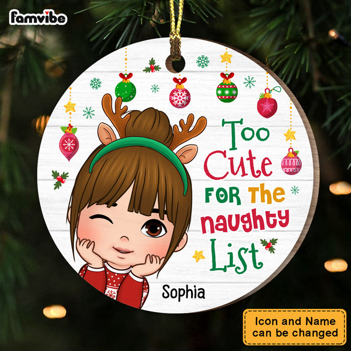 Personalized  Too Cute For The Naughty List Granddaughter Circle Ornament 28874 1