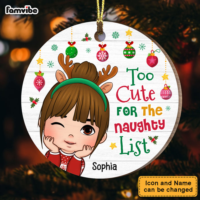 Personalized  Too Cute For The Naughty List Granddaughter Circle Ornament 28874 1