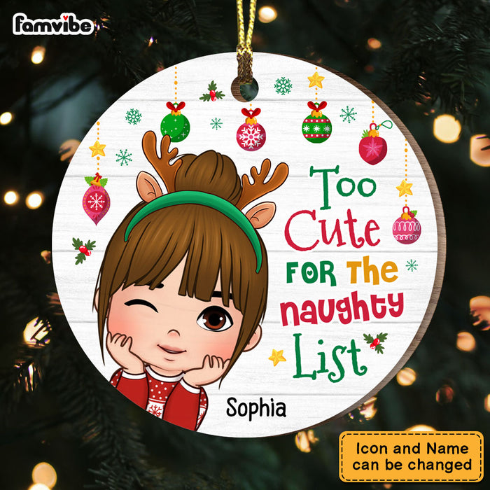Personalized  Too Cute For The Naughty List Granddaughter Circle Ornament 28874 1