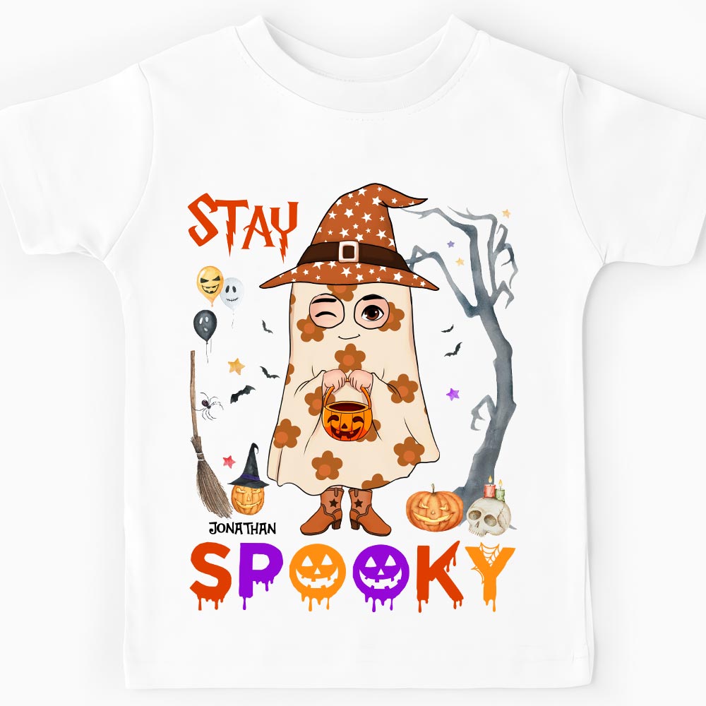 Personalized Halloween Gift For Grandson Stay Spooky Kid T Shirt 28875 Mockup Black