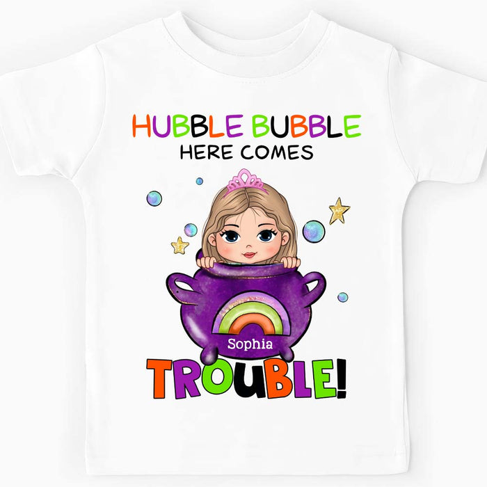 Personalized Halloween Gift For Granddaughter Here Comes Trouble Kid T Shirt 28885 1