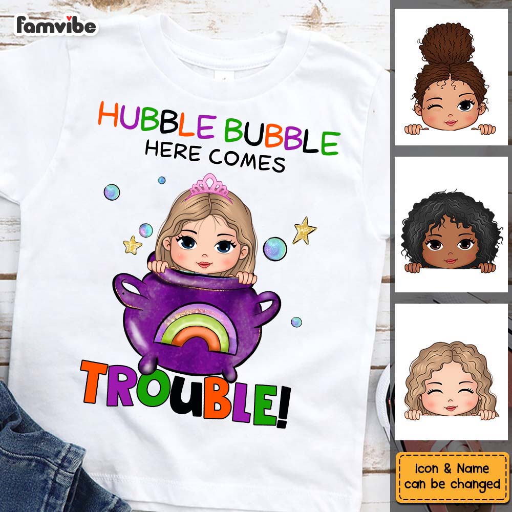 Personalized Halloween Gift For Granddaughter Here Comes Trouble Kid T Shirt 28885 Mockup 2