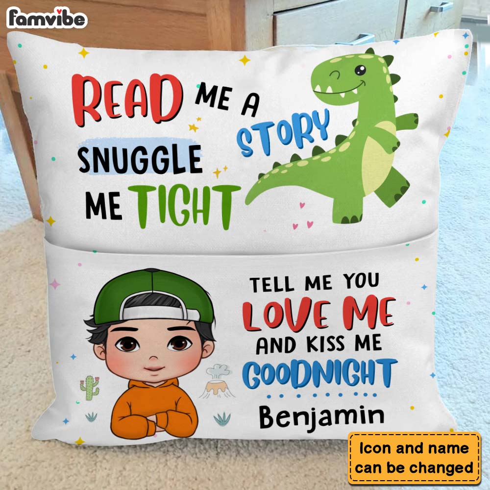 Personalized Gift For Grandson Dinosaur Tell Me A Story Pocket Pillow 28901 Primary Mockup