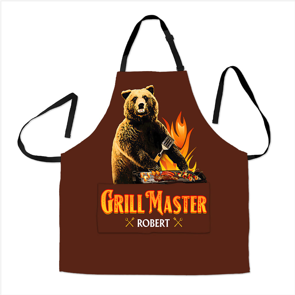 Personalized Gift For Dad Grandpa Grill Bear Apron With Pocket 28910 Primary Mockup