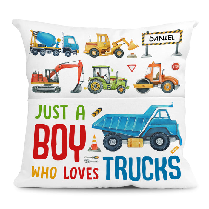Personalized Gift For Grandson Just A Boy Who Loves Trucks Pocket Pillow With Stuffing 28915 1