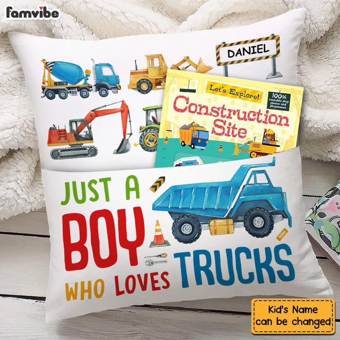 Personalized Gift For Grandson Just A Boy Who Loves Trucks Pocket Pillow With Stuffing 28915 1