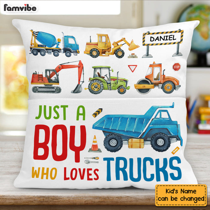 Personalized Gift For Grandson Just A Boy Who Loves Trucks Pocket Pillow With Stuffing 28915 1