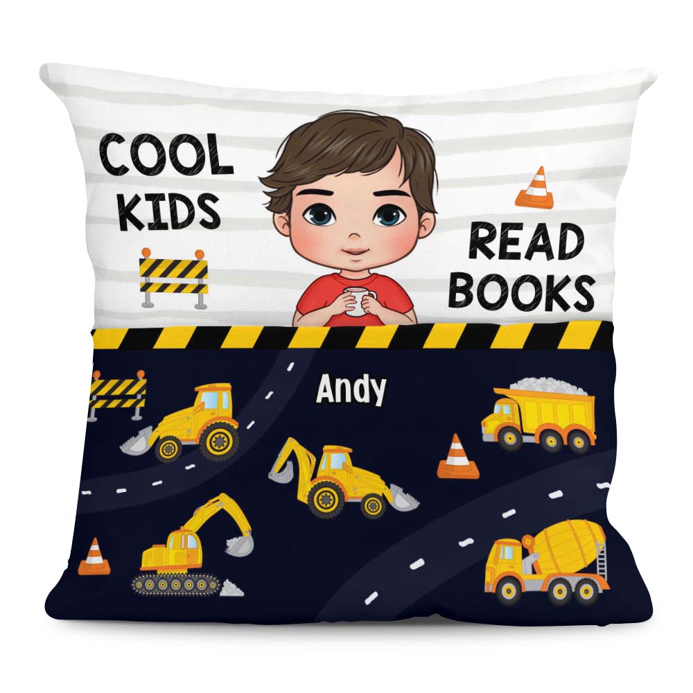 Personalized Gift For Grandson Construction Trucks Reading Books Pocket Pillow 28922 Primary Mockup