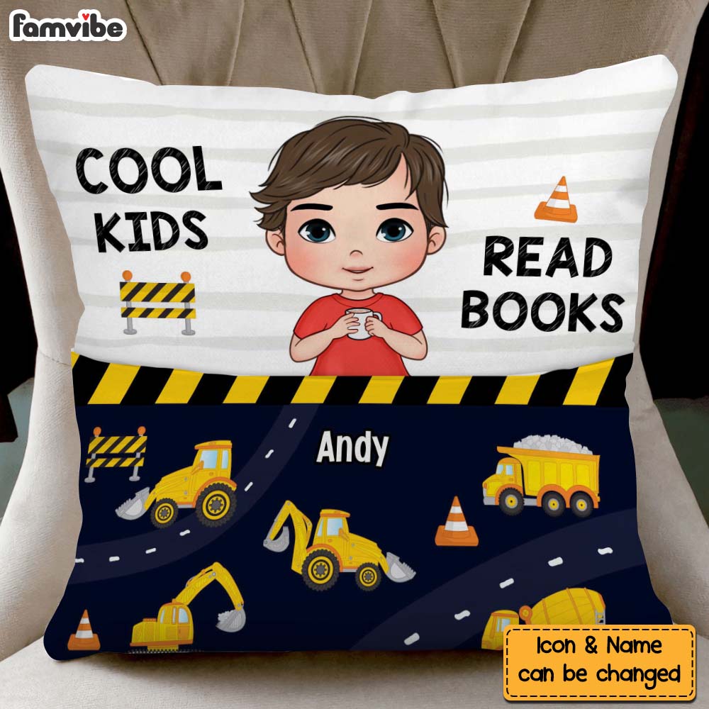Personalized Gift For Grandson Construction Trucks Reading Books Pocket Pillow 28922 Primary Mockup