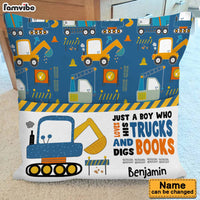 Personalized Just A Boy Who Loves His Trucks And Digs Books Grandson Pocket Pillow With Stuffing 28924 thumb 1