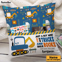 Personalized Just A Boy Who Loves His Trucks And Digs Books Grandson Pocket Pillow With Stuffing 28924 thumb 1