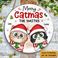 Personalized Cat Christmas Cat Mom Merry Catmas Round Wood Sign 28947 thumb 1