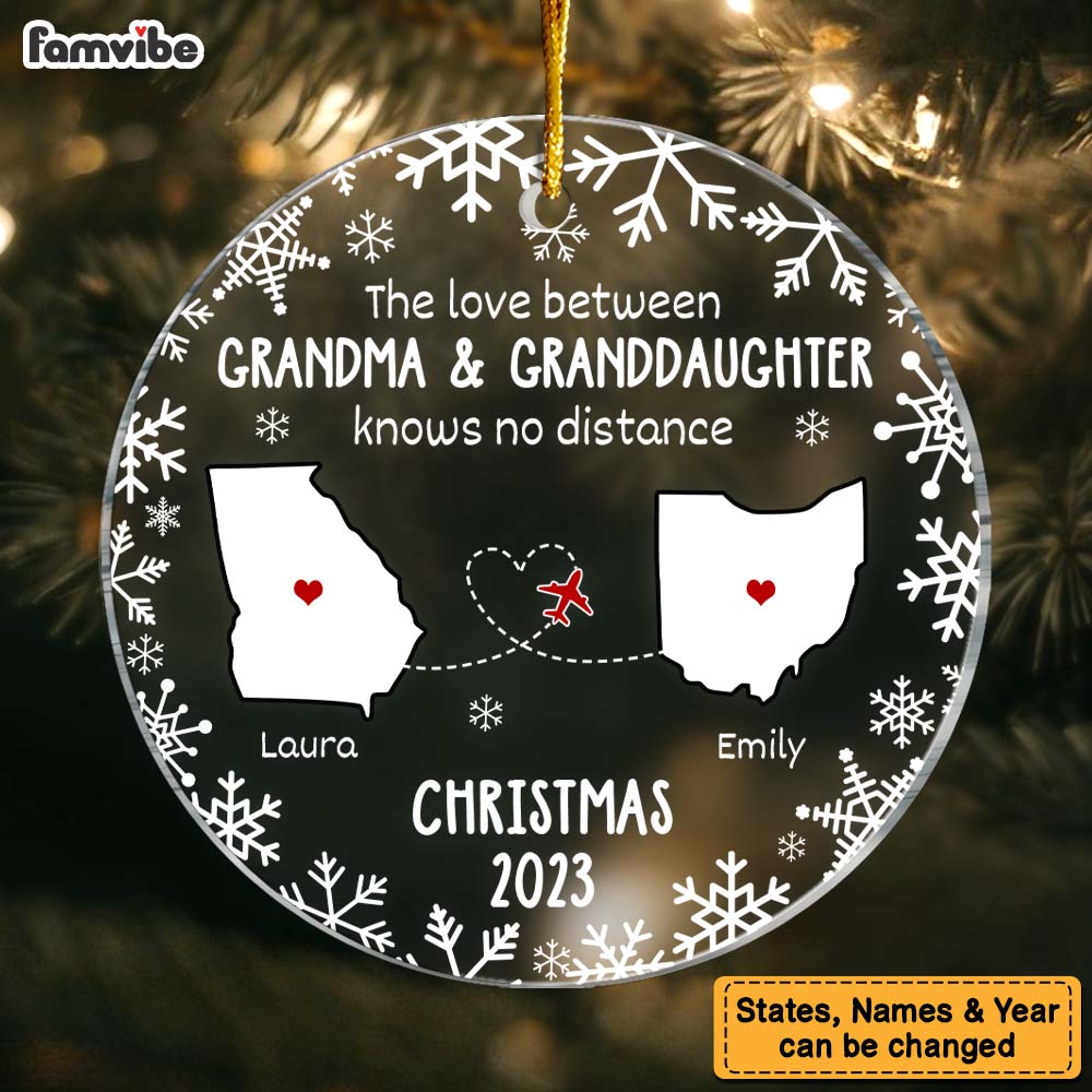 Personalized Gift For Granddaughter Love Between Knows No Distance Circle Ornament 28958 Primary Mockup