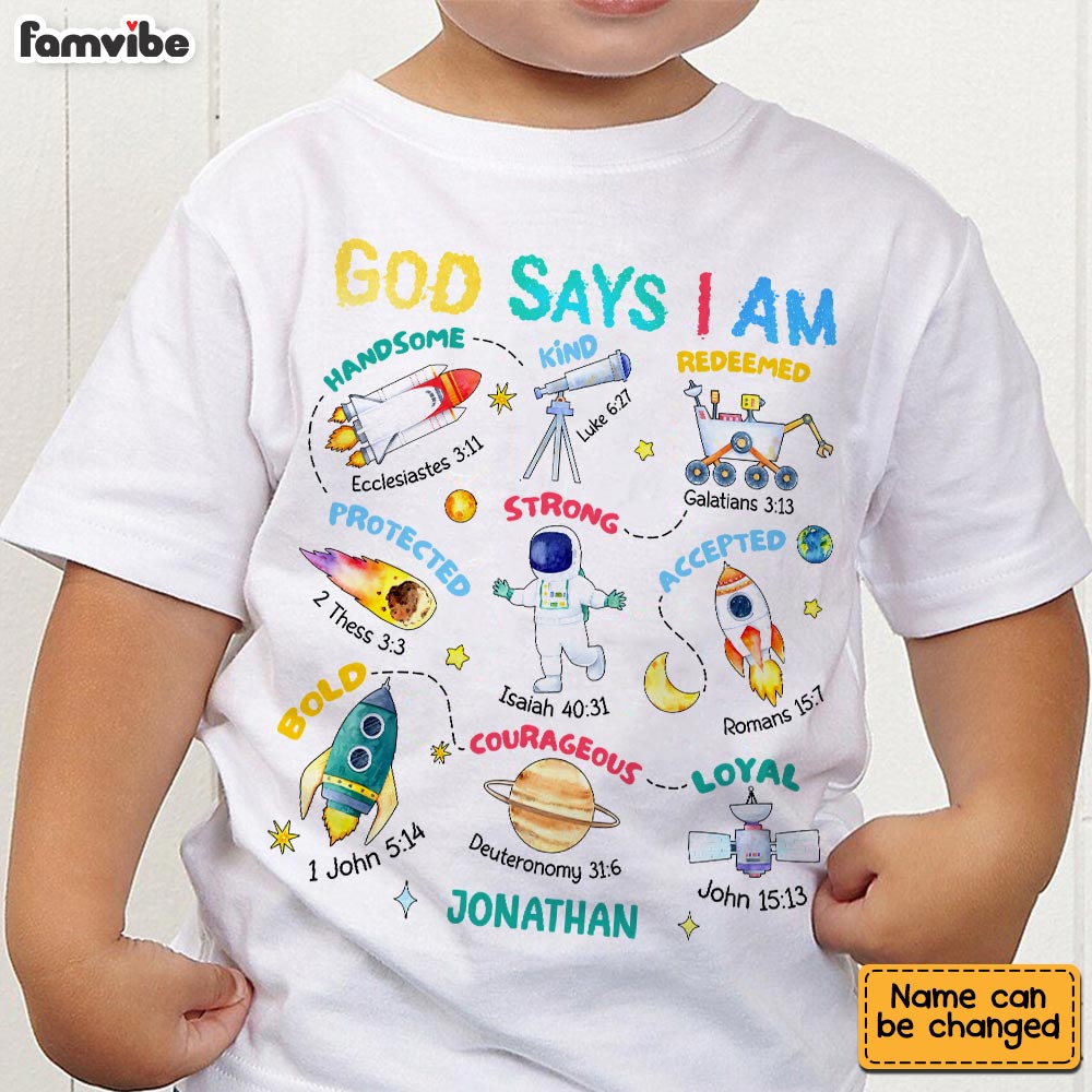 Personalized Gift For Grandson God Says I Am Space Theme Kid T Shirt 28819 28961 Mockup Black