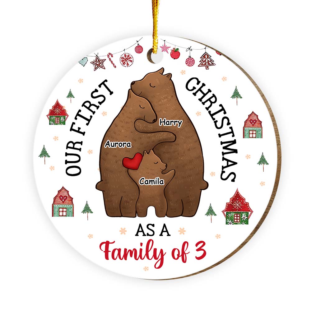 Personalized Gift For Family First Christmas Bear Hugging Circle Ornament 28994 Primary Mockup