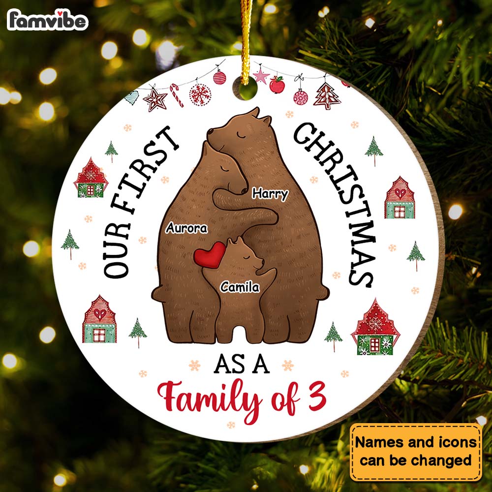 Personalized Gift For Family First Christmas Bear Hugging Circle Ornament 28994 Primary Mockup