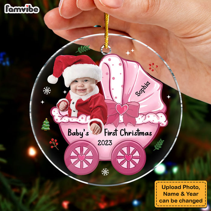 Personalized Photo Baby's First Christmas Baby Carriage Circle Ornament 30314 1