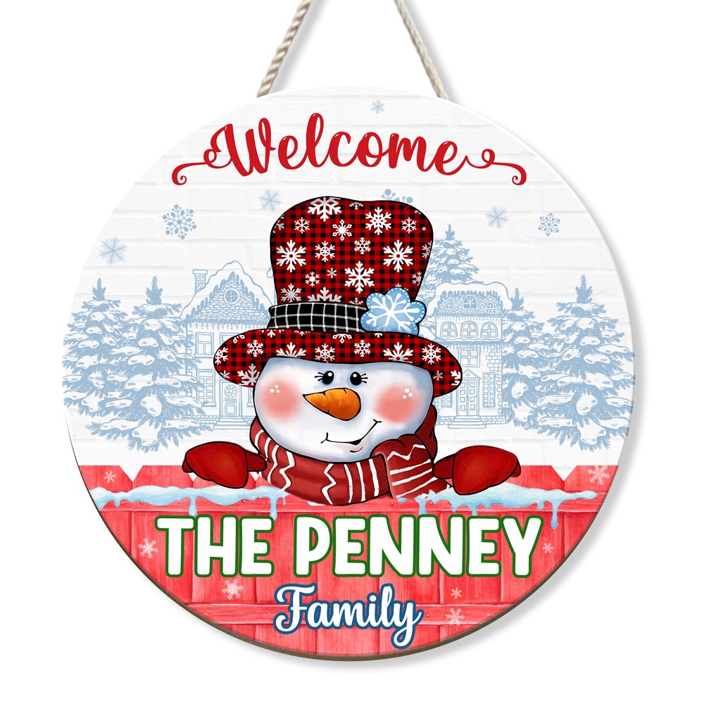 Personalized Family Name Family Christmas Round Wood Sign 29013 Primary Mockup
