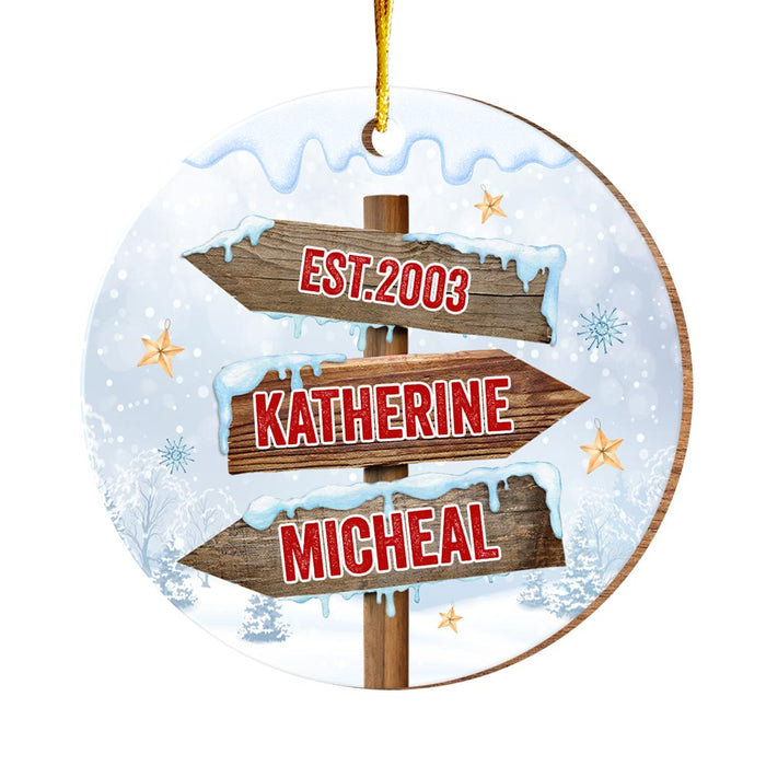 Personalized Couple Anniversary Street Sign Circle Ornament 29020 1