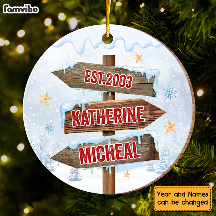 Personalized Couple Anniversary Street Sign Circle Ornament 29020 1
