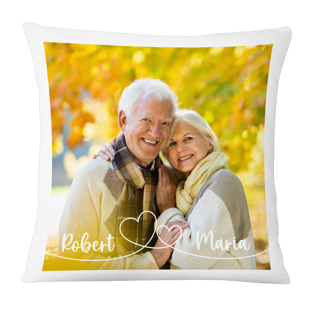 Personalized Gift For Couple Swirl Heart Upload Photo Gallery Pillow 29022 Primary Mockup
