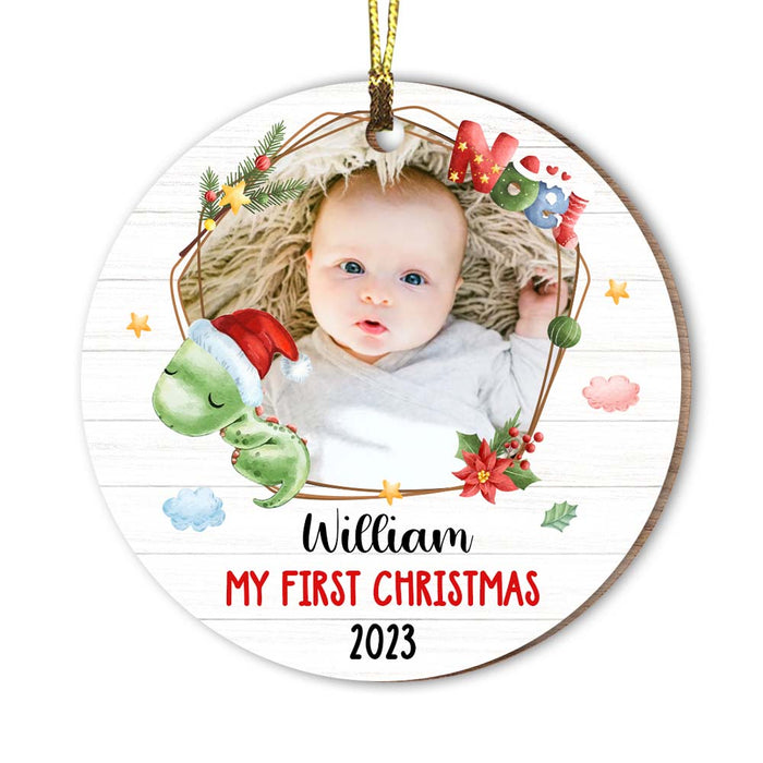 Personalized Gift For Baby First Christmas Dinosaur Circle Ornament 29027 1