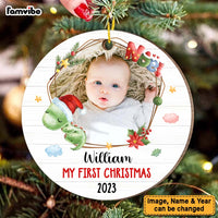 Personalized Gift For Baby First Christmas Dinosaur Circle Ornament 29027 thumb 1