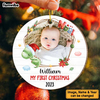 Personalized Gift For Baby First Christmas Dinosaur Circle Ornament 29027 thumb 1