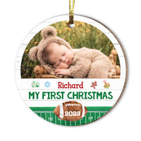 Personalized Gift Baby First Christmas Football Photo Circle Ornament 29081 thumb 1