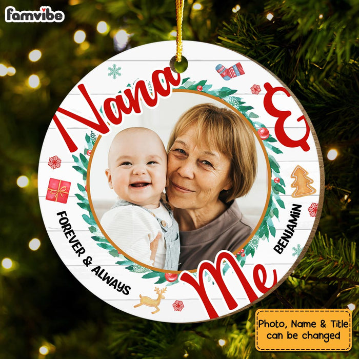 Personalized Christmas Gift For Grandson Forever And Always Photo Circle Ornament 29083 1