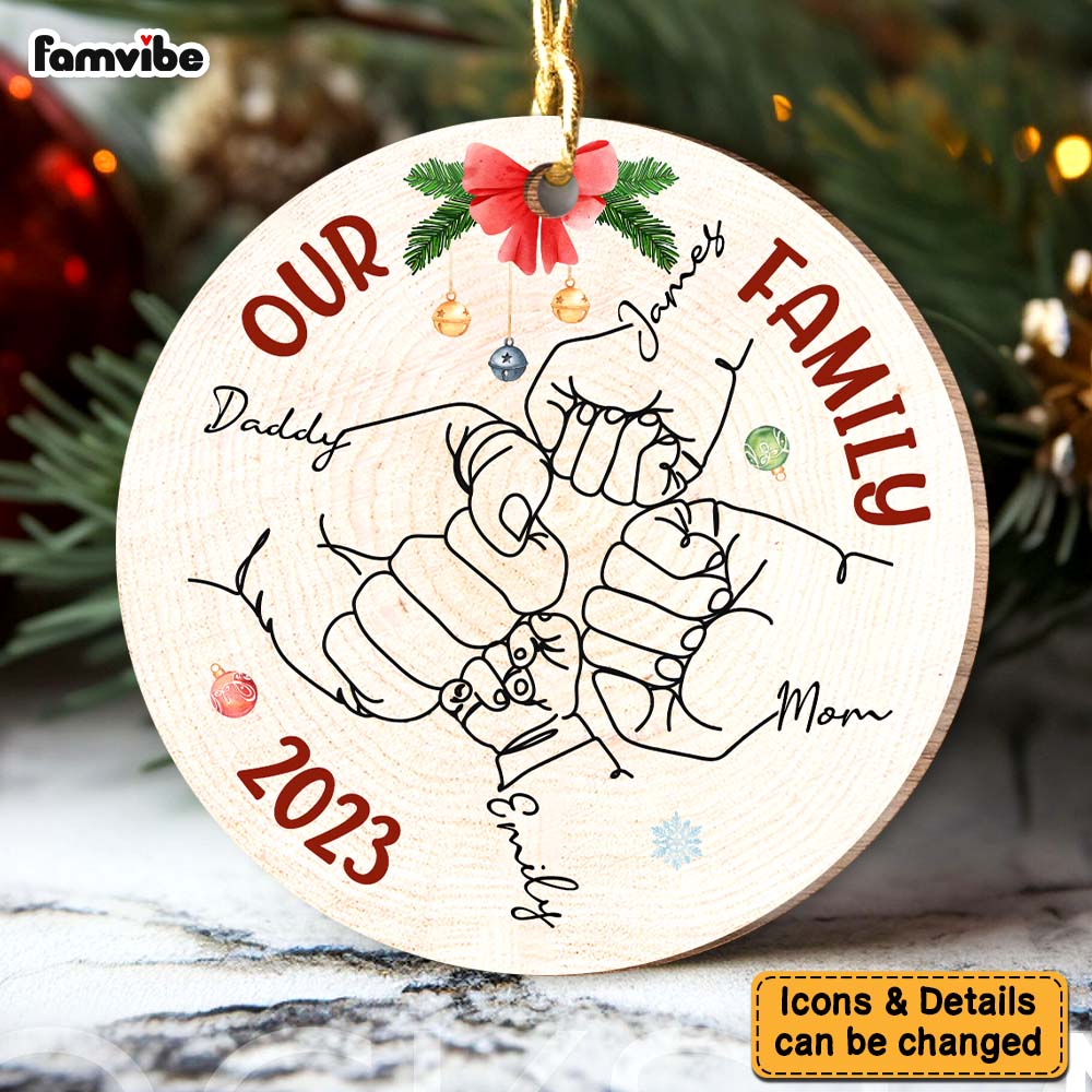 Personalized Our Family Hand Line Art Circle Ornament 29089 Primary Mockup