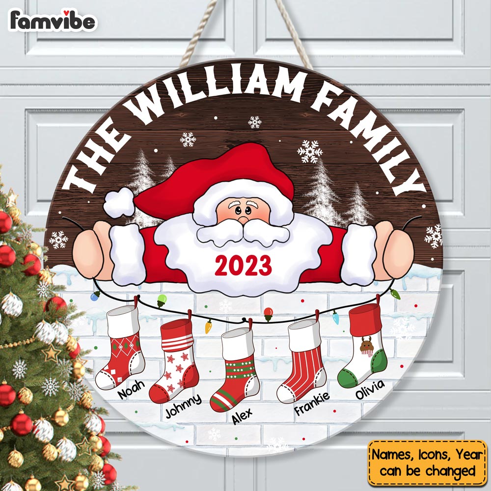 Personalized Hanging Stockings Family Christmas Round Wood Sign 29114 Primary Mockup