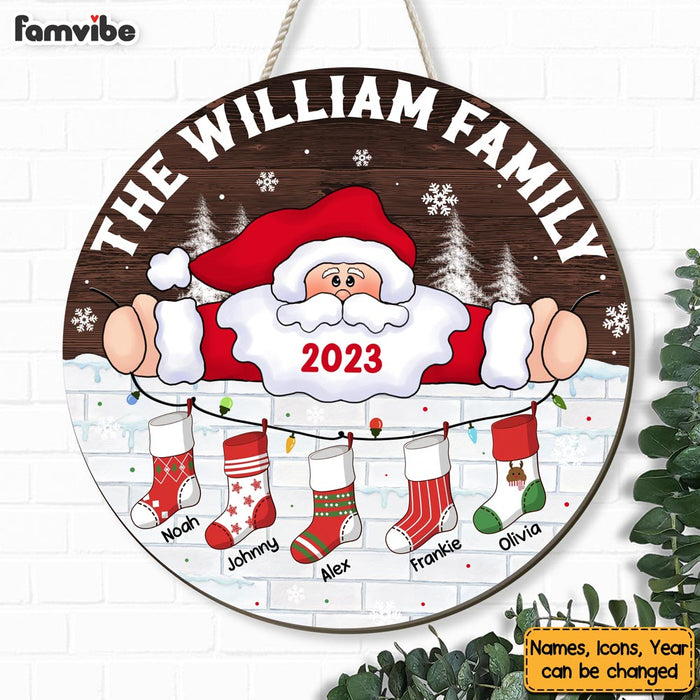 Personalized Hanging Stockings Family Christmas Round Wood Sign 29114 1