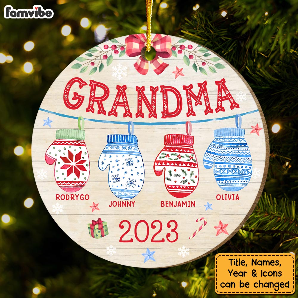 Personalized Gift For Grandma Christmas Gloves Circle Ornament 29119 Primary Mockup