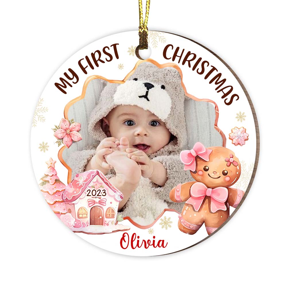 Personalized Gift For Baby First Gingerbread Upload Photo Circle Ornament 29120 Primary Mockup