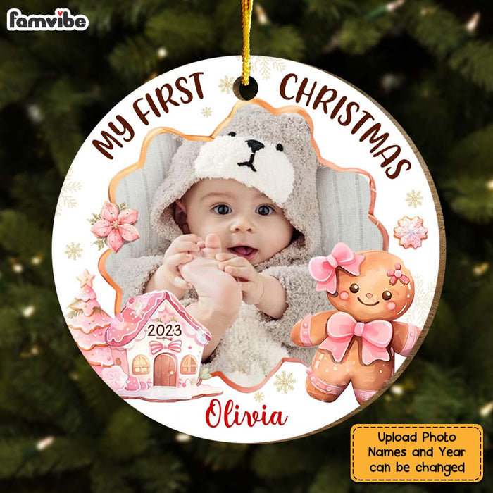 Personalized Gift For Baby First Gingerbread Upload Photo Circle Ornament 29120 1
