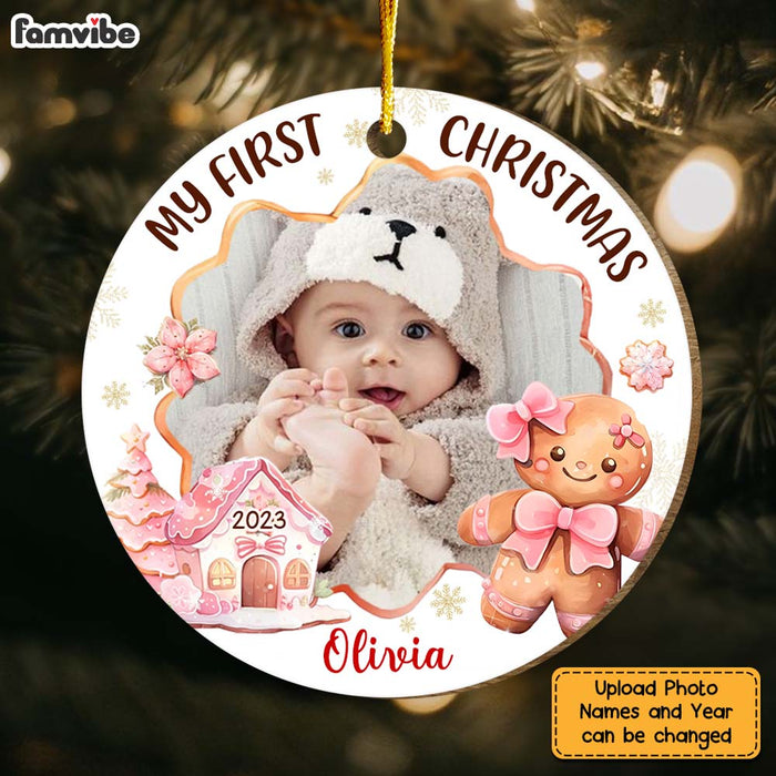Personalized Gift For Baby First Gingerbread Upload Photo Circle Ornament 29120 1