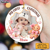 Personalized Gift For Baby First Gingerbread Upload Photo Circle Ornament 29120 thumb 1